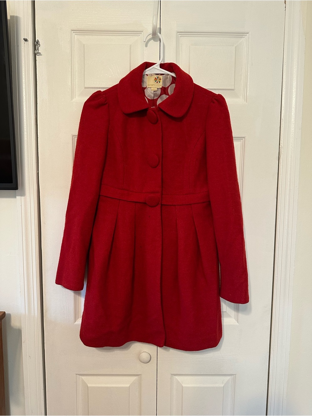 Forever 21 Red Pleated Wool-Blend Pea Coat